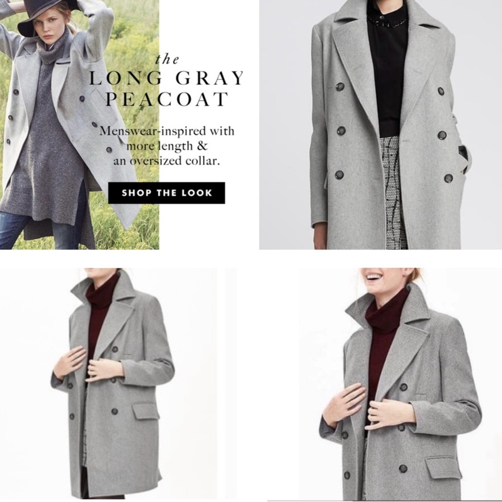 Banana Republic | Light Grey Wool Long Peacoat / Jacket | Size XL
